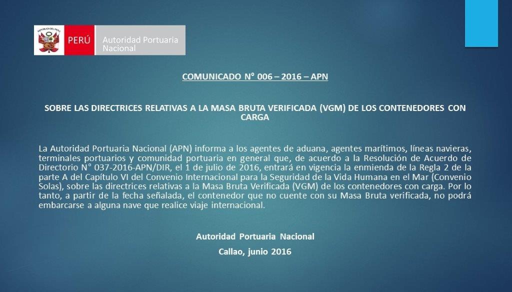 COMUNICADO AUTORIDAD PORTUARIA NACIONAL – APN